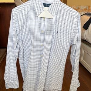 Ralph Lauren Men's White and Blue Plaid Shirt